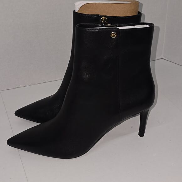 Michael Kors Alina Black Leather Ankle Boots Stiletto Heel Pointed Toe Womens 8M - Picture 7 of 16